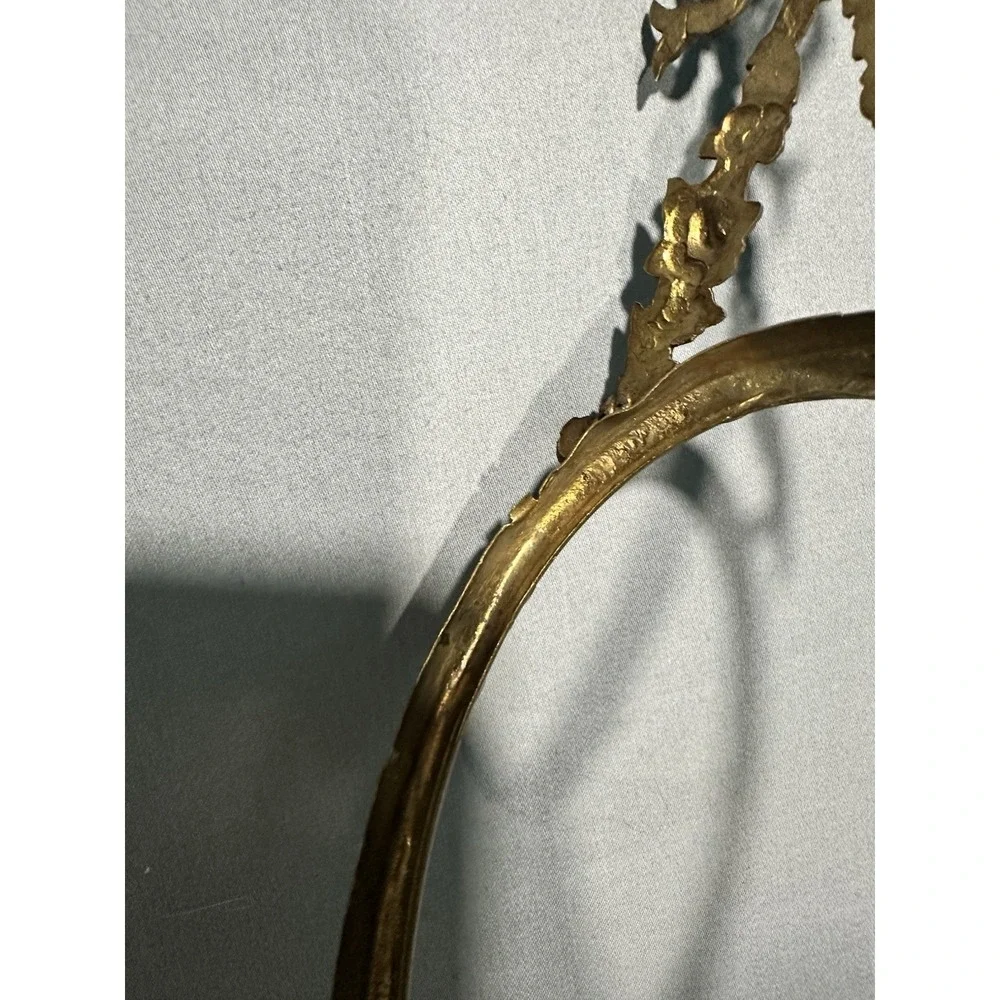 VTG Louis XVI 19th Century Brass Oval Frame Ornate Ribbon